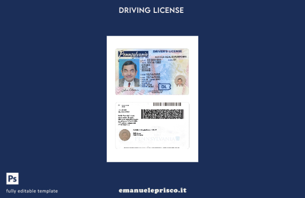 verified style modello presente patente di guida USA Pennsylvania stile verificato template